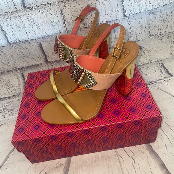 Tory Burch Tanner 100 MM Metallic Jeweled Sandal - Picture 2 of 12